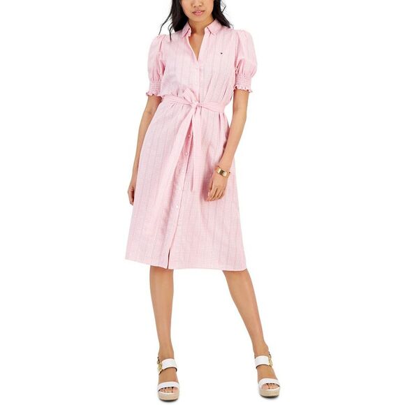 Tommy Hilfiger Dresses & Skirts - Tommy Hilfiger Womens Pink Smocked Knee Length Daytime Shirtdress NWT